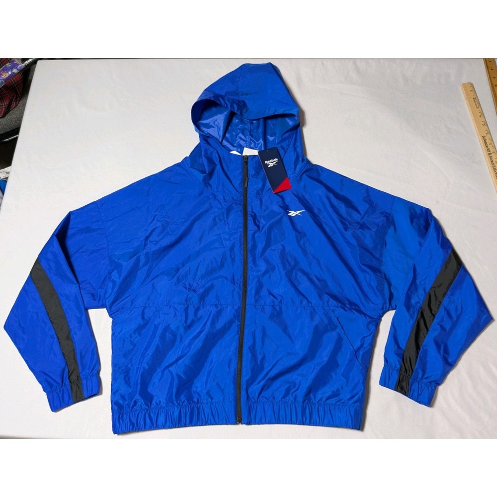 REEBOK Women‎ Medium Humble Blue Zip Hooded Windbreaker Jacket NEW